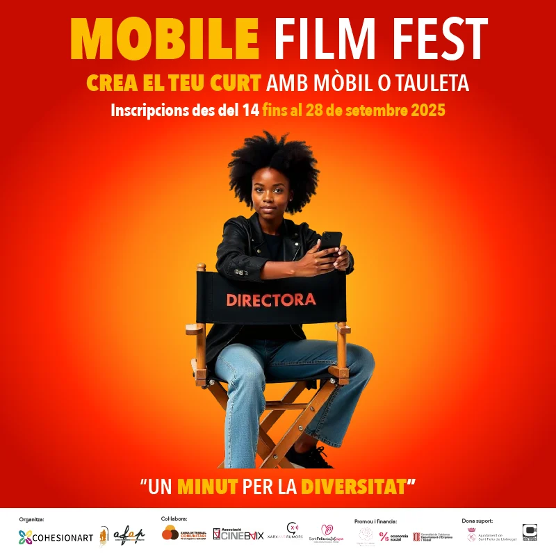 Cartel del Mobile Film Fest: una joven sentada en una silla de directora