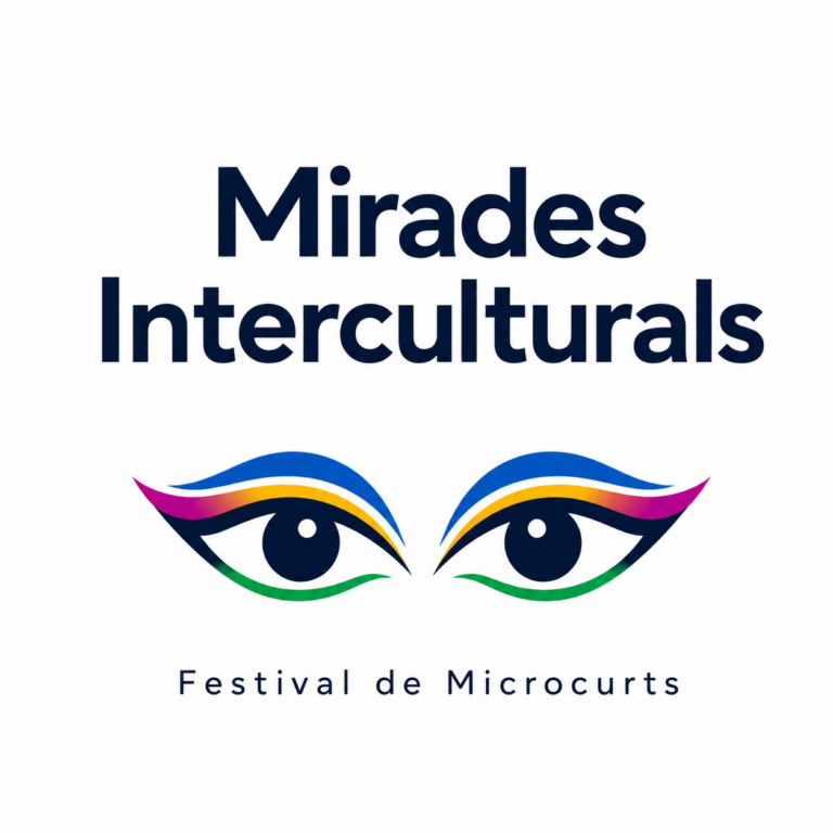 Cartel Festival Sant Feliu Llobregat. Dos ojos y encima escrito el nombre del festival "Mirades Interculturals"
