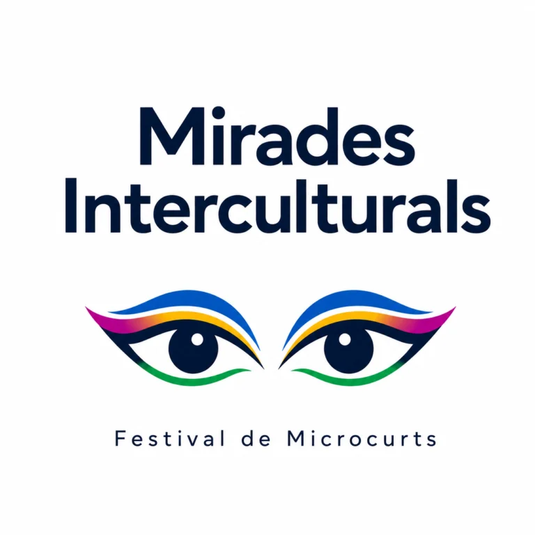 Cartel Festival Sant Feliu Llobregat. Dos ojos y encima escrito el nombre del festival "Mirades Interculturals"
