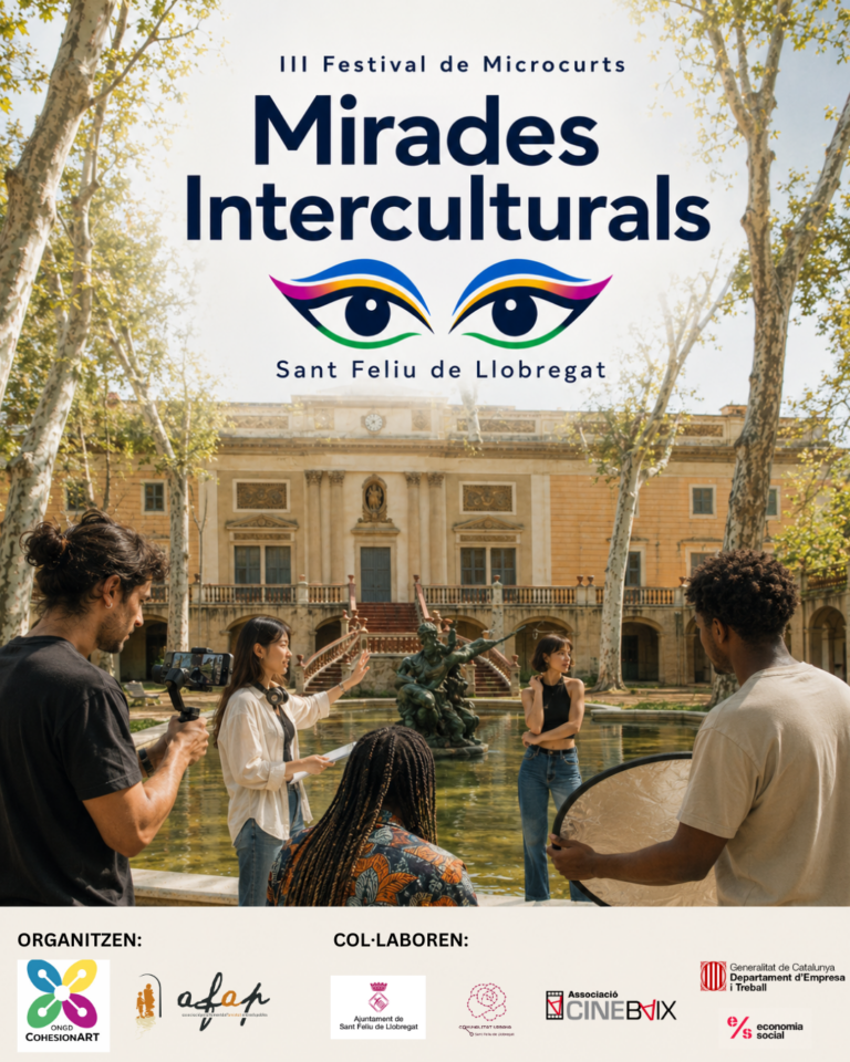 Cartel Festival microcortos Mirades Interculturals 2026. Organizado por ONGD CohesionART