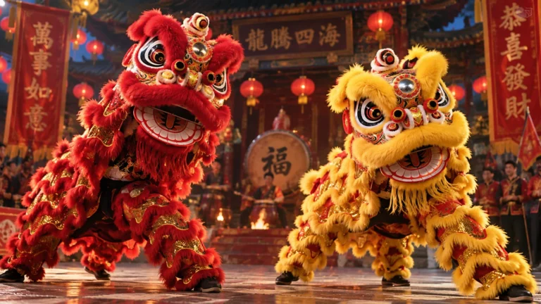 Danza del león chino. 舞狮, wǔshī